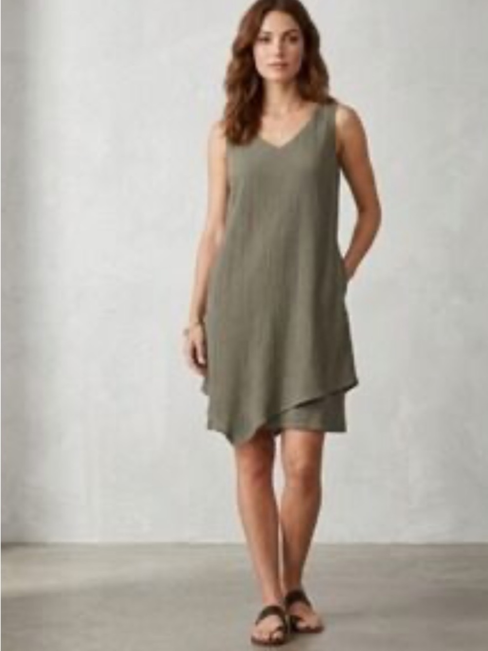 Pure J. Jill | Asymmetrical Layered Gauze Dress - Olive Green, Size SP